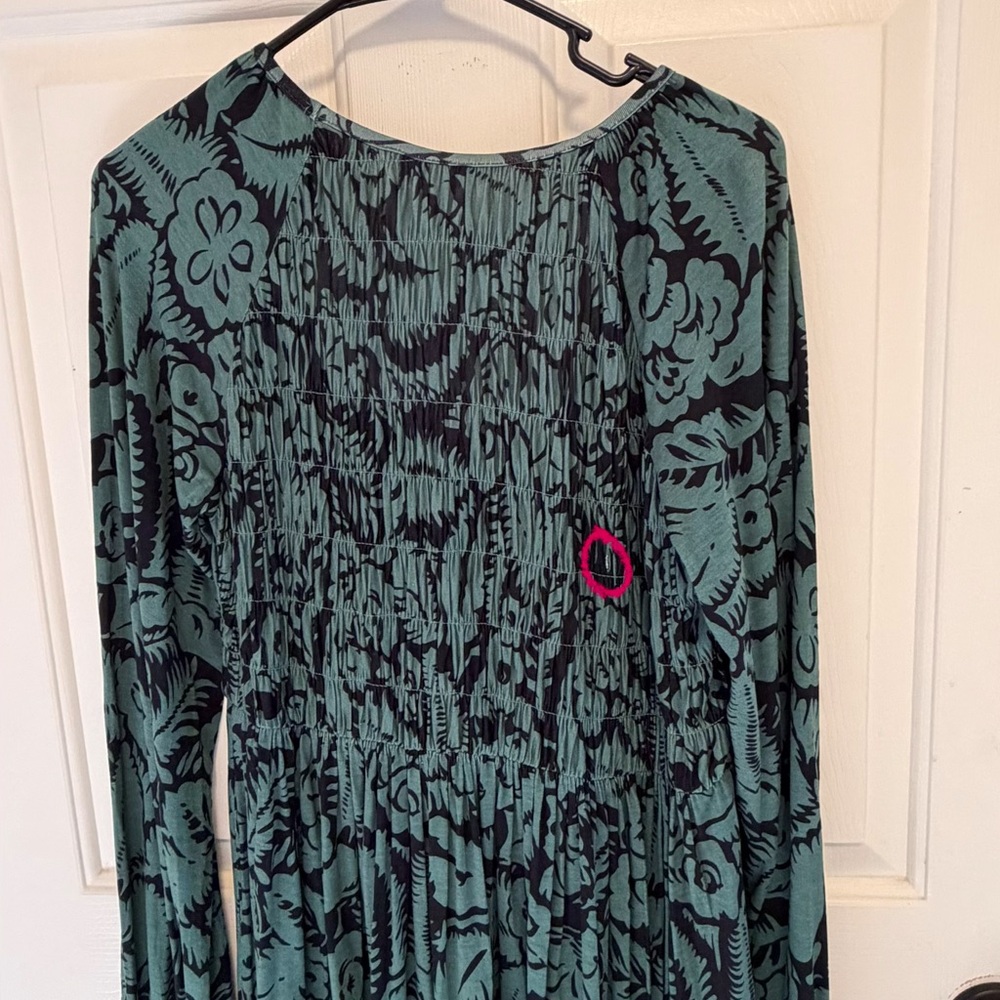 Boden Smocked Bodice Jersey Dress Green Floral Size 6 - Picture 7 of 8